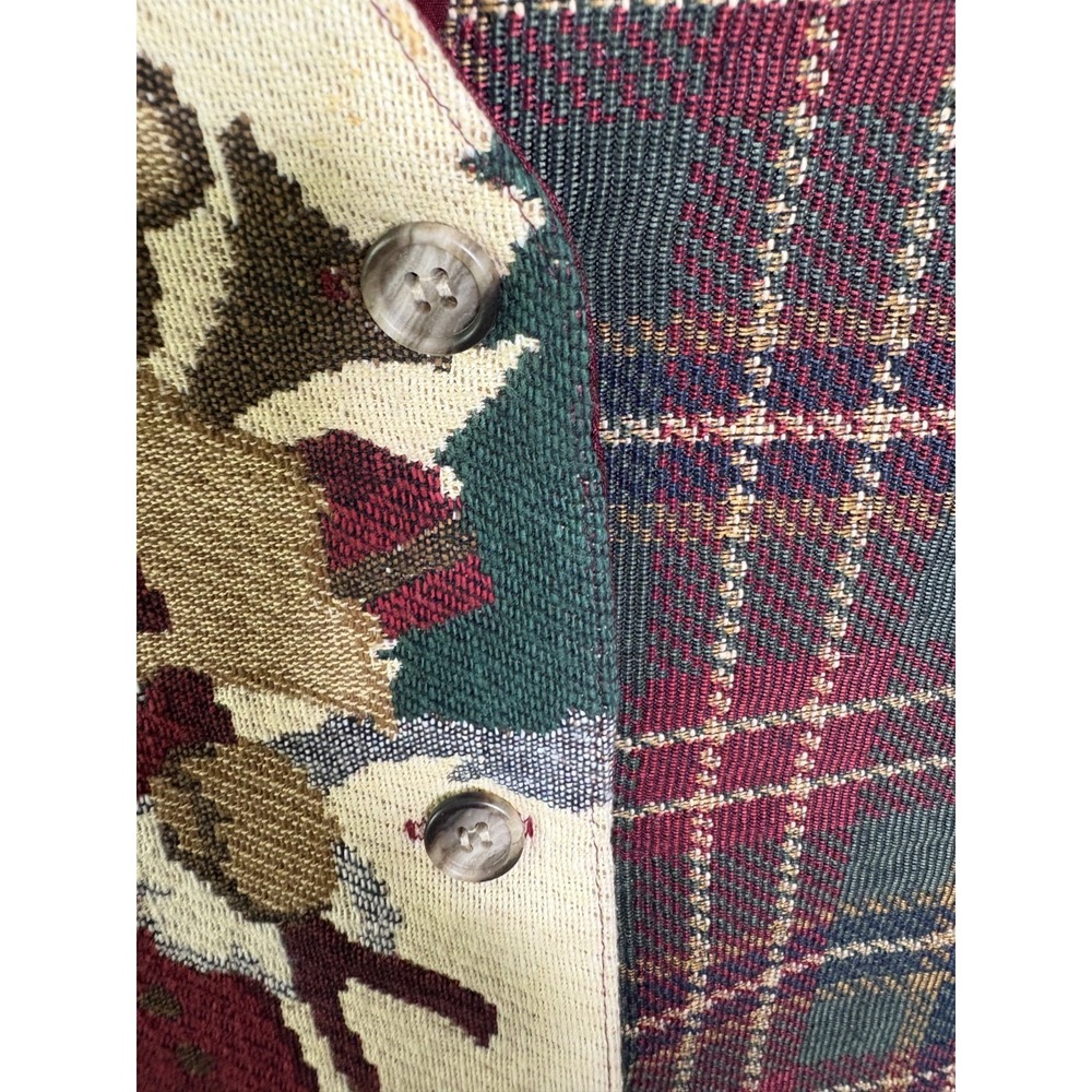Vintage‎ On the Verge Sz L Santa Teddy Bear Train Toys Vest Plaid Christmas - Picture 4 of 8